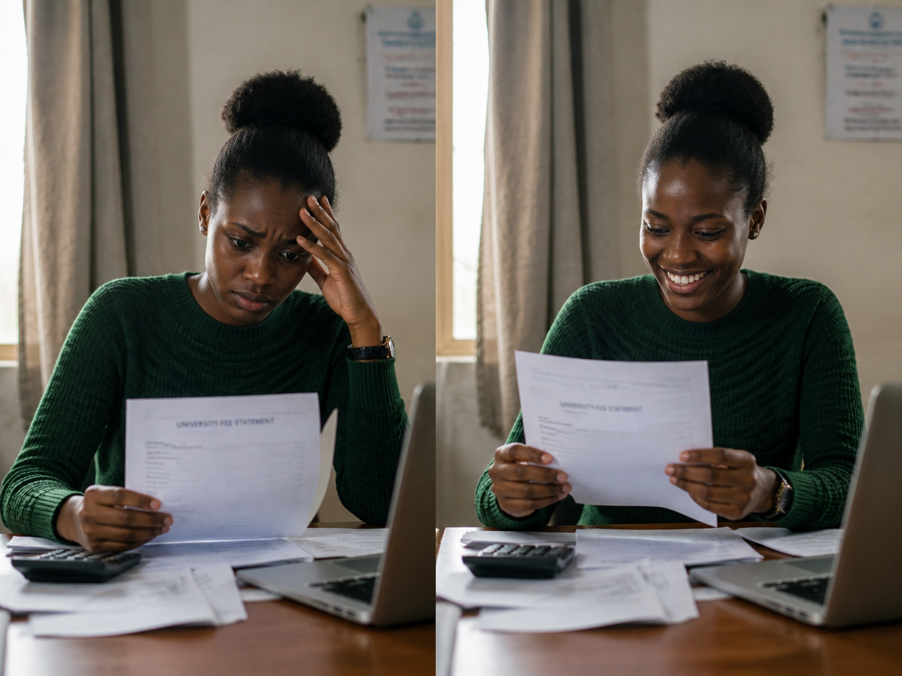 Student reviewing an educational fee statement