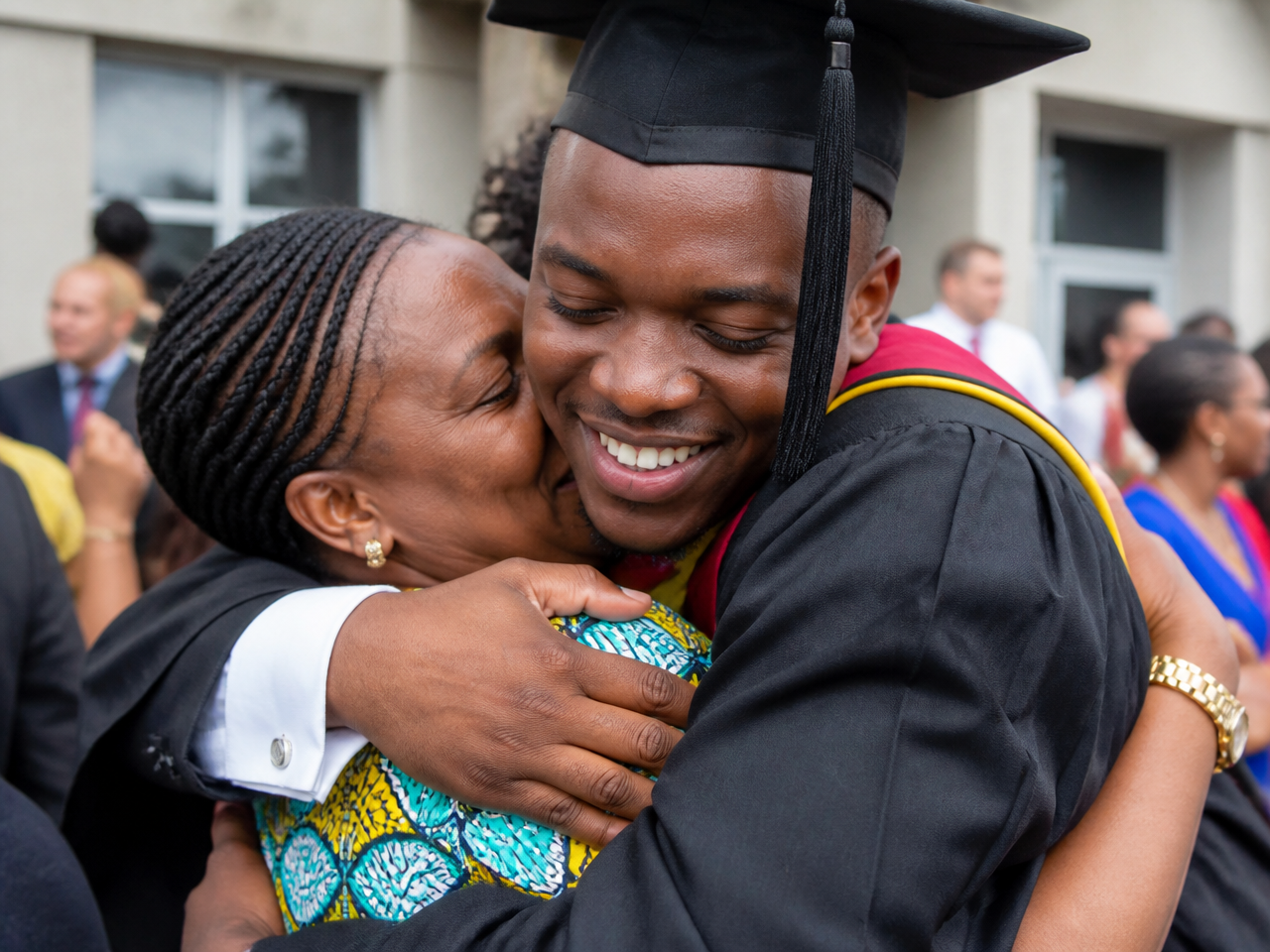 Graduate celebrating with a family member